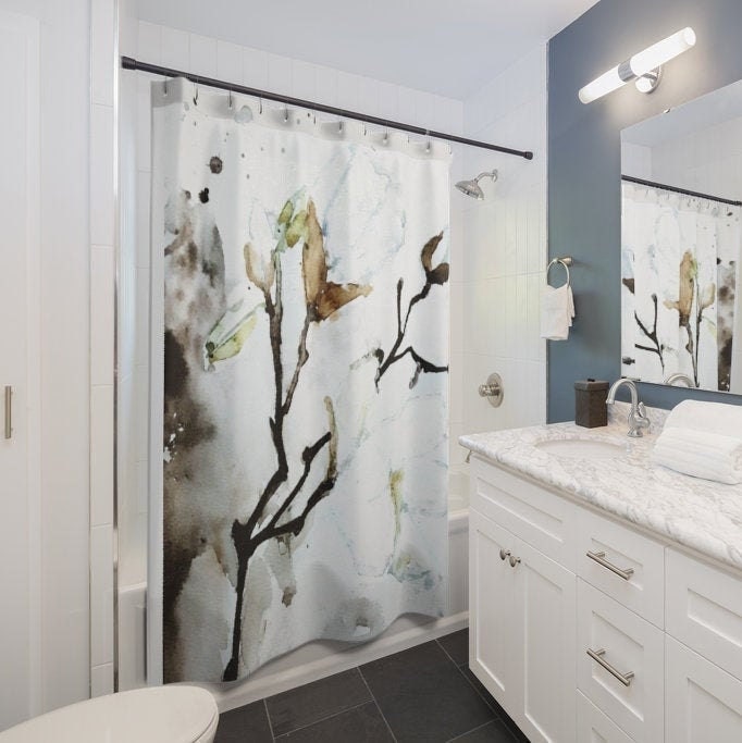 Japandi Shower Curtain Magnolia Japan style 71 x Etsy