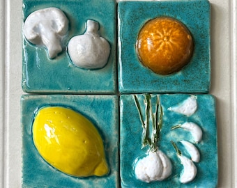 Handmade ceramic tile from series "Vegedecors" (wall art), mural tiles