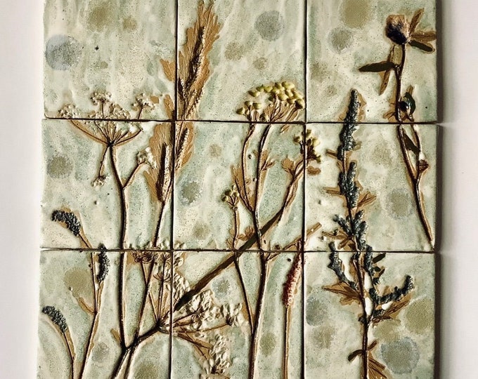 Tiles Handmade Ceramic Tiles Wall Art Ceramic Decor Plant Etsy