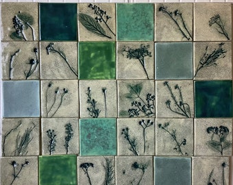 Tiles set "From a country cottage IV",handmade ceramic tiles,natural clay color,handicraft handpainted tiles,backsplash