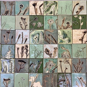 Tiles set "Secret Garden X",handmade ceramic tiles,diffrent green,backsplash