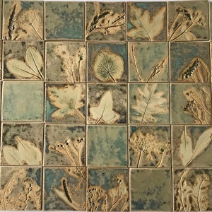 The tiles set &quot;Green Garden”,handmade ceramic tiles,plant motif,hand-painted tiles,handmade square tiles,handmade ceramic tiles,backsplash