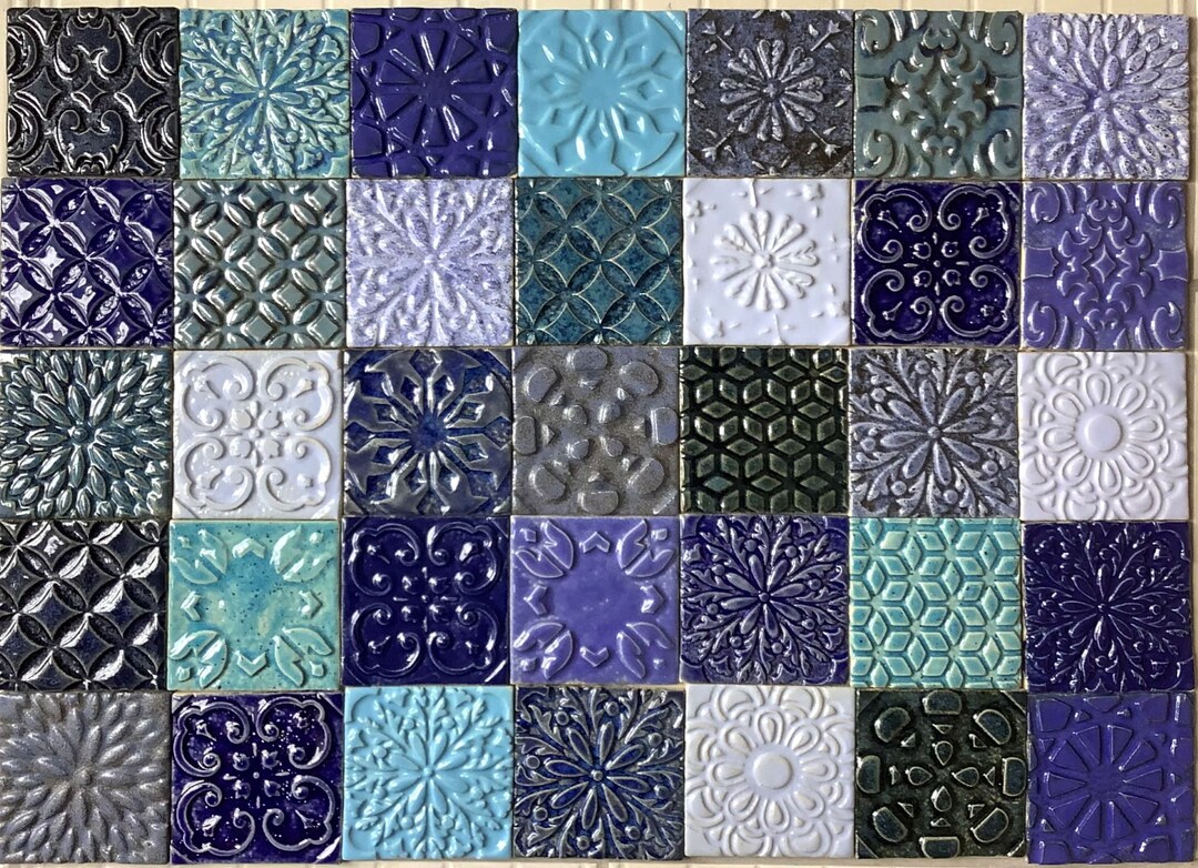 A Set of in Blue Tiles, Handmade Ceramic Tiles, Handpainted Tiles