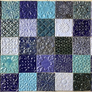 A set of &quot; In blue&quot; tiles, hand-made ceramic tiles, hand-painted tiles, hand-made tiles, ceramic tiles,