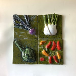 Handmade ceramic tile from series "Vegedecors" (wall art), mural tiles