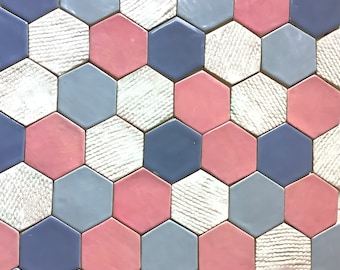 hexagonal ceramic tiles "Sunrise", handmade ceramic tiles, wall tiles, craft tiles for kitchen, handmade tiles,kitchen design,bathroom tiles