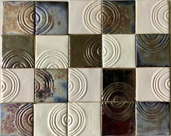 tile set "Classic", handmade ceramic tiles, hand-painted tiles for bathroom, kitchen, backsplash,square tiles.