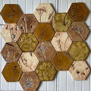 hexagon ceramic tiles &quot;Autumn&quot;,handmade ceramic tiles,wall tiles,handicraft tiles for the kitchen,handmade tiles,design,bathroom tiles
