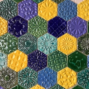 hexagon ceramic tiles &quot;Twisted&quot;,handmade ceramic tiles,wall tiles,handicraft tiles for the kitchen,handmade tiles,design,bathroom tiles