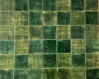 Tiles set "Fern’s Garden",handmade ceramic tiles,green color,tiles,floral tiles, ceramic tiles,Backsplash