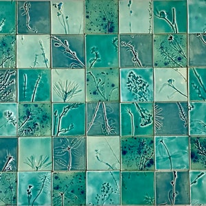 Tile set 'Spring garden', handmade ceramic tiles, hand-painted bathroom tiles, kitchen tiles, floral tiles, ceramic tiles