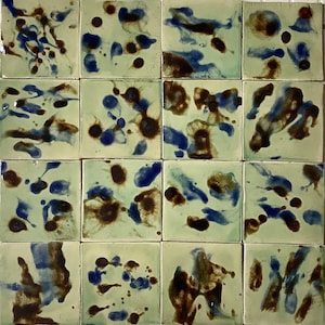 Tiles set "Impression",handmade ceramic tiles,pale blue and deep blue color,handicraft handpainted tiles for bathroom,kitchen