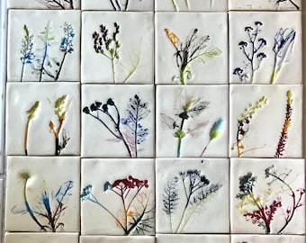 Conjunto de azulejos  «Pradera arcoíris»: azulejos de cerámica hechos a mano en color arcilla natural, azulejos para el baño y la cocina
