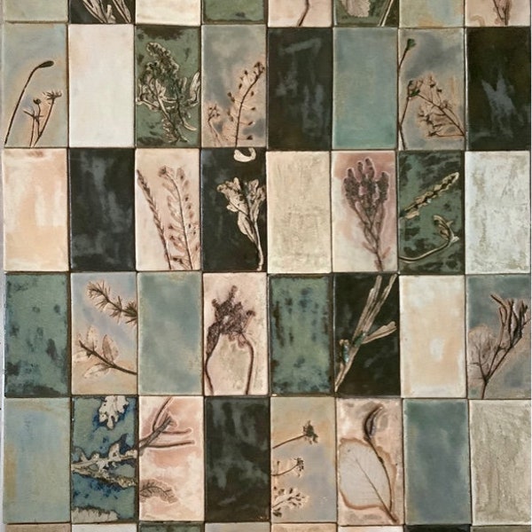 Tile and decor set 'Secret Garden XXV', handmade wall tiles, wall tiles,backsplash