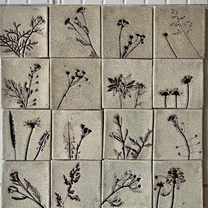 Tiles set &quot;From a country cottage&quot;,handmade ceramic tiles,natural clay color,handicraft handpainted tiles,backsplash
