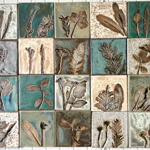 Tile set Secret Garden half and half, handmade ceramic tiles,handmade tiles for bathroom, handmade tiles, ceramic tiles, backsplash