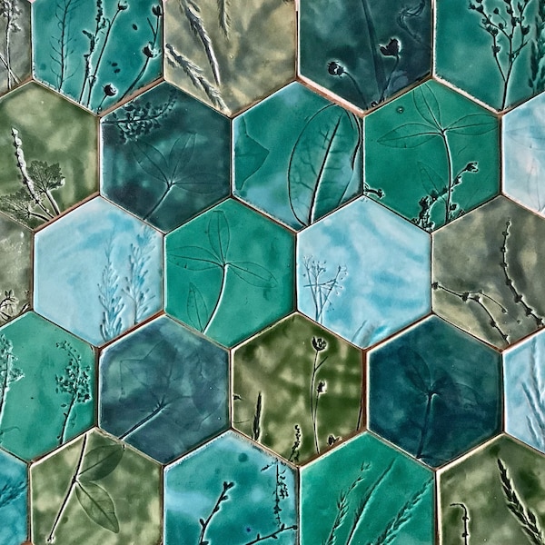 hexagon ceramic tiles,handmade ceramic tiles,wall tiles,handicraft tiles for the kitchen,handmade tiles,bathroom tilestiles with plants,