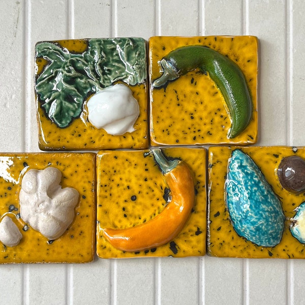 Handmade ceramic tile from series "Vegedecors" (wall art), mural tiles