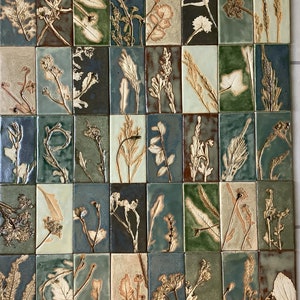 Tile and decor set 'Secret Garden XII', handmade wall tiles, wall tiles,backsplash