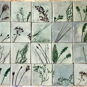 Tile set From a country cottage II, handmade ceramic tiles, natural clay color, hand painted tiles for bathroom, kitchen