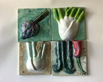 Handmade ceramic tile from series "Vegedecors" (wall art)