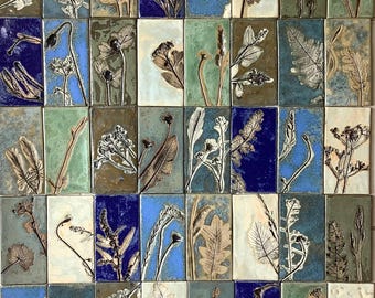 Tile and decor set &#39;Secret Garden XV&#39;, handmade wall tiles, wall tiles,backsplash