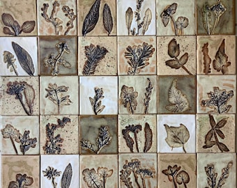 Tegels "Mystery Garden bis", handgemaakte keramische tegels, groen, beige, achterwand