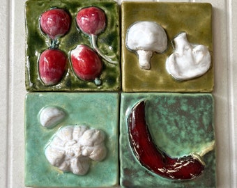 Handmade ceramic tile from series "Vegedecors" (wall art), mural tiles