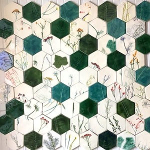 hexagon ceramic tiles,handmade ceramic tiles,wall tiles,handicraft tiles for the kitchen,handmade tiles,bathroom tilestiles with plants,