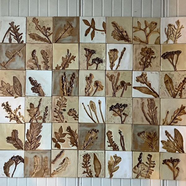 Tiles set "Mystery garden beige",handmade ceramic tiles,diffrent green, beige,backsplash