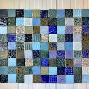 READY TO SHIP, Blue mix tiles set, handmade ceramic tiles, colored tiles, handmade tiles, Backsplash