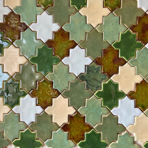 Tiles Memory of Morocco II, green tiles, handmade ceramic tiles, wall tiles, handmade tiles for kitchen, green handmade tiles.