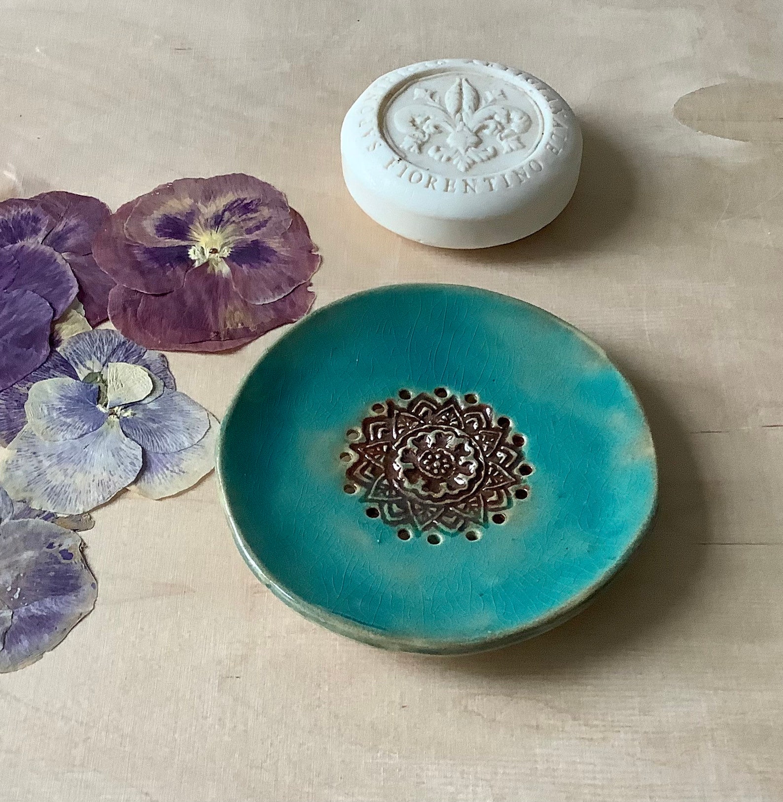 Seifenschale Mandalahandgemachte türkisfarbene Keramik | Etsy