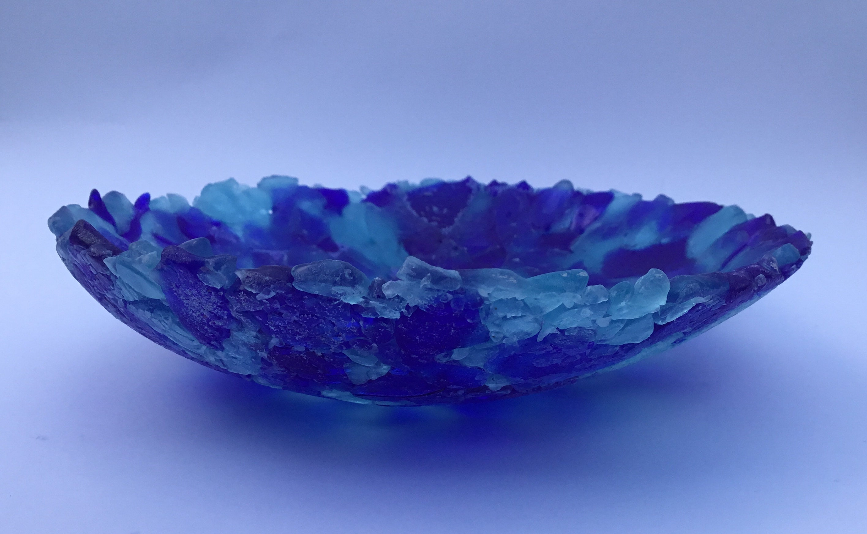 Ocean Bowl two tone blue recycled fused glass key Etsy