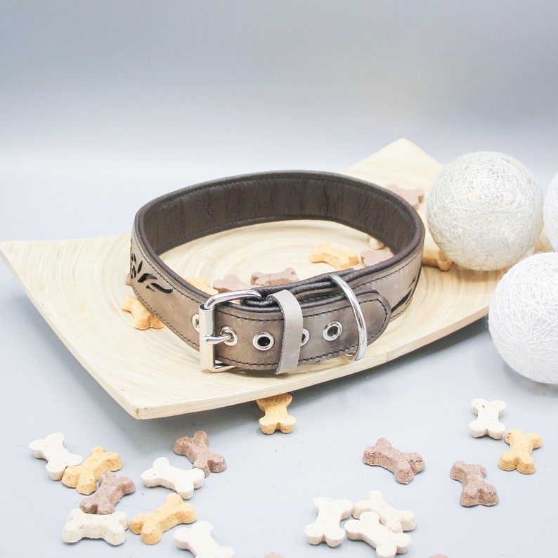Premium Leather Collar for Dogs Grey pattern No. 4 Etsy