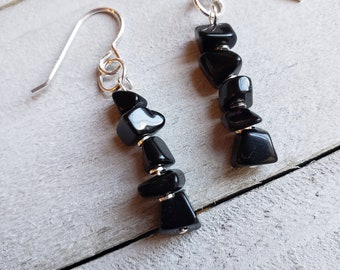 Genuine Onyx and Sterling Silver Earrings