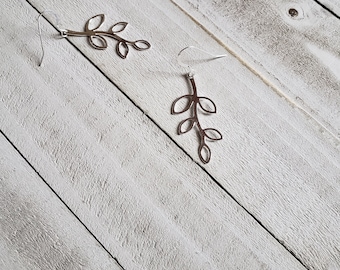 Sterling Silver Leaf Branch Earrings