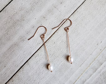 Freshwater Pearl and 14k Rose Gold Filled Earrings