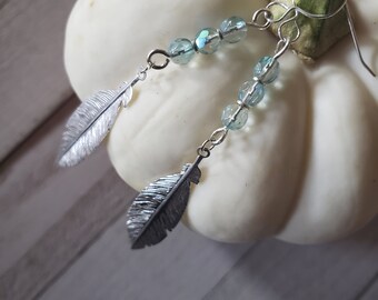 Sterling Silver Feather Earrings with Glass Beads