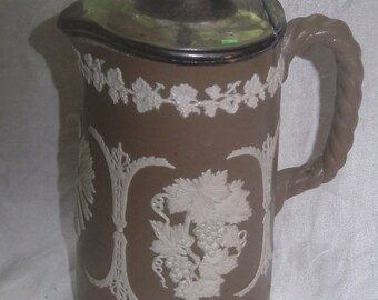 Antique English Wedgwood Jasperware Syrup Pitcher W/ Pewter Lid