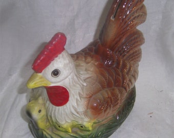 Primitive Chalkware Chicken 2\u201d white on nest