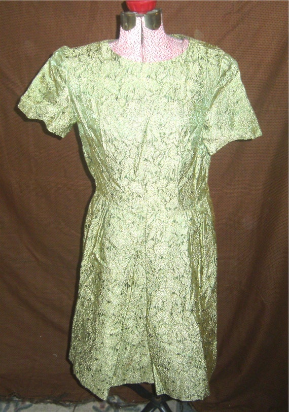 VINTAGE DRESS – Green Brocade Dress – 1950's