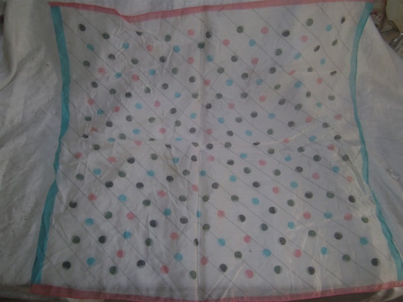 VINTAGE LINENS -Silk Scarf - Turquoise & Pink - P… - image 1