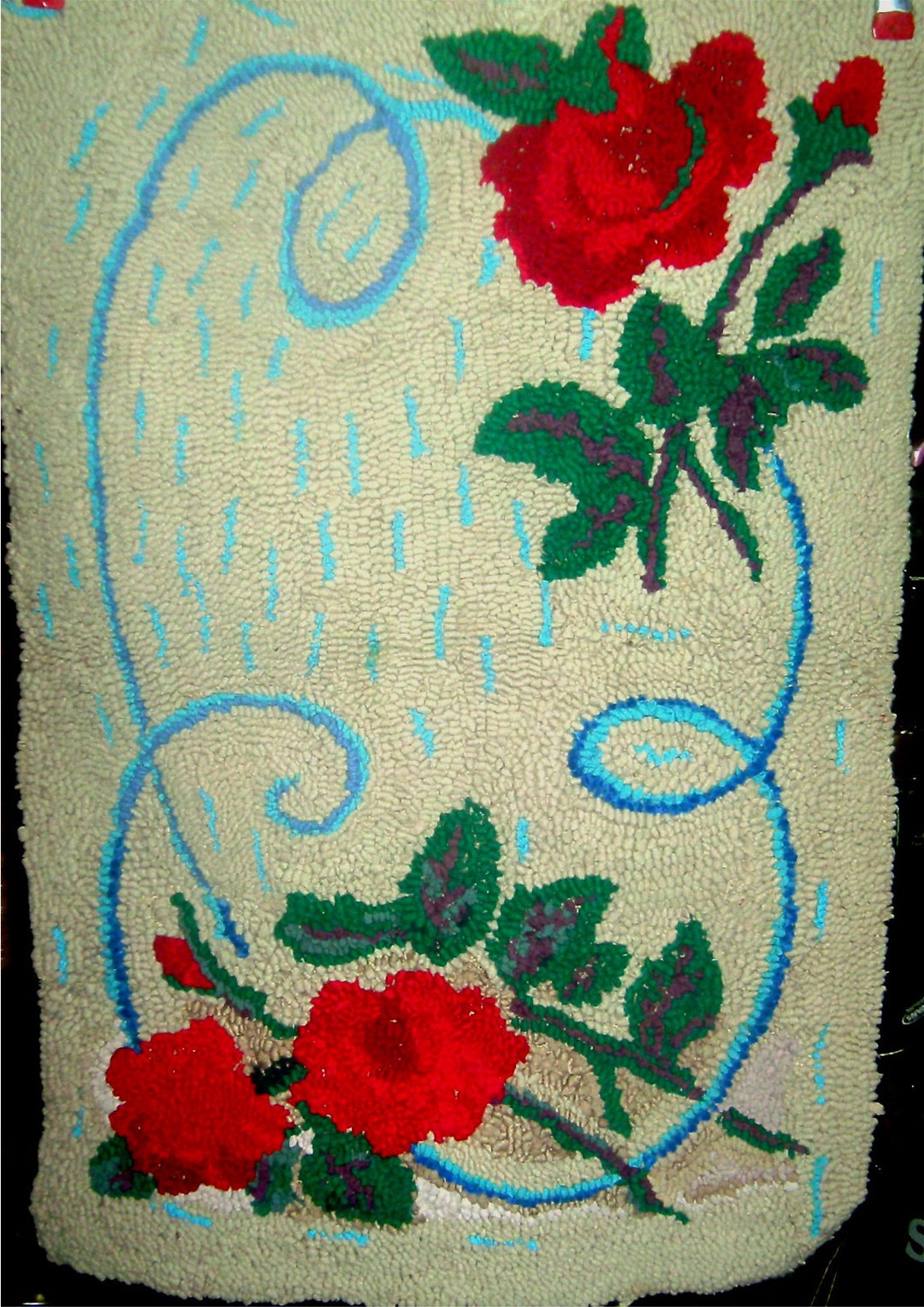 Rose Rug Deviantart FOLK ART - Vintage - Red Roses Hooked Rug - Etsy