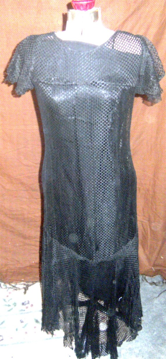 VINTAGE DRESS Black Lace Evening Gown w/Shawl – 19
