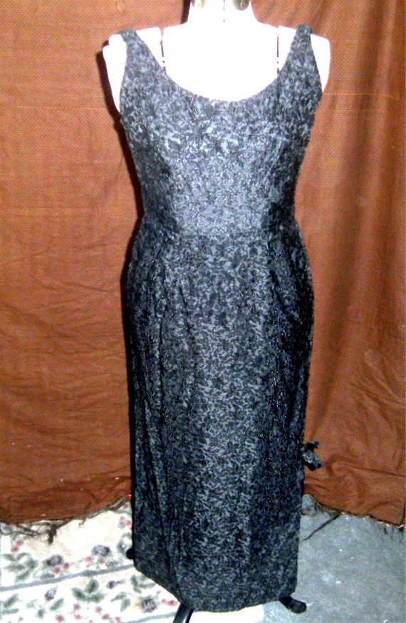 VINTAGE DRESS –Black Brocade Evening Gown – 1950's