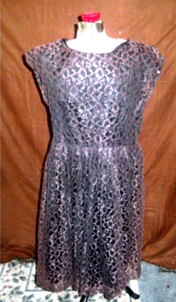 VINTAGE DRESS –Black Lace Dress – 1950s