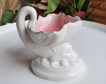 Vintage 1950's Porcelain Art Deco Rococo Style Fish Bowl Soap Trinket Dish with Stand
