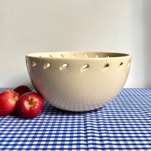 Large Vintage Rustic Farmhouse Style Ceramic Bowl Cream White Beige Teardrop image 1
