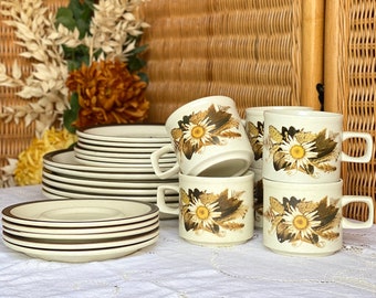 Vintage 1960s DOVERSTONE Ceramic Tea Set with Dinner and Side Plates Mugs Staffordshire